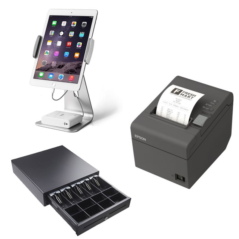 Vend POS hardware, including a tablet, cash drawer and receipt printer